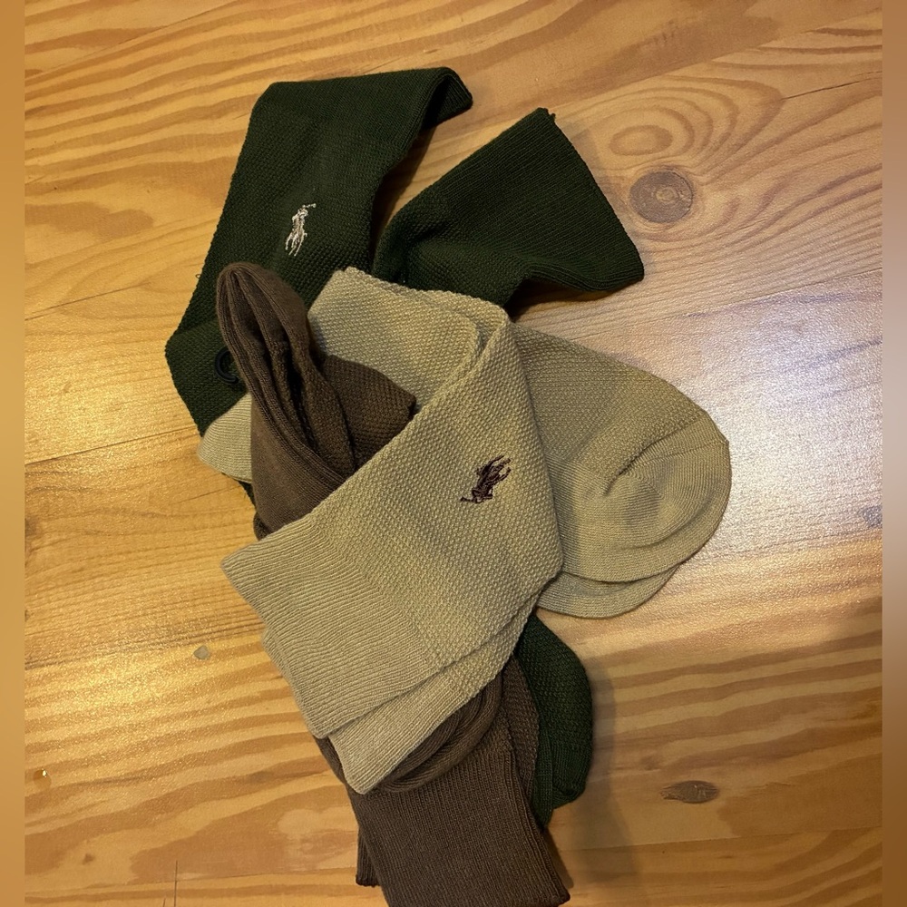 Polo Ralph Lauren NEW WO Tag set of 3 Men's Crew Socks - Green, Brown, Khaki